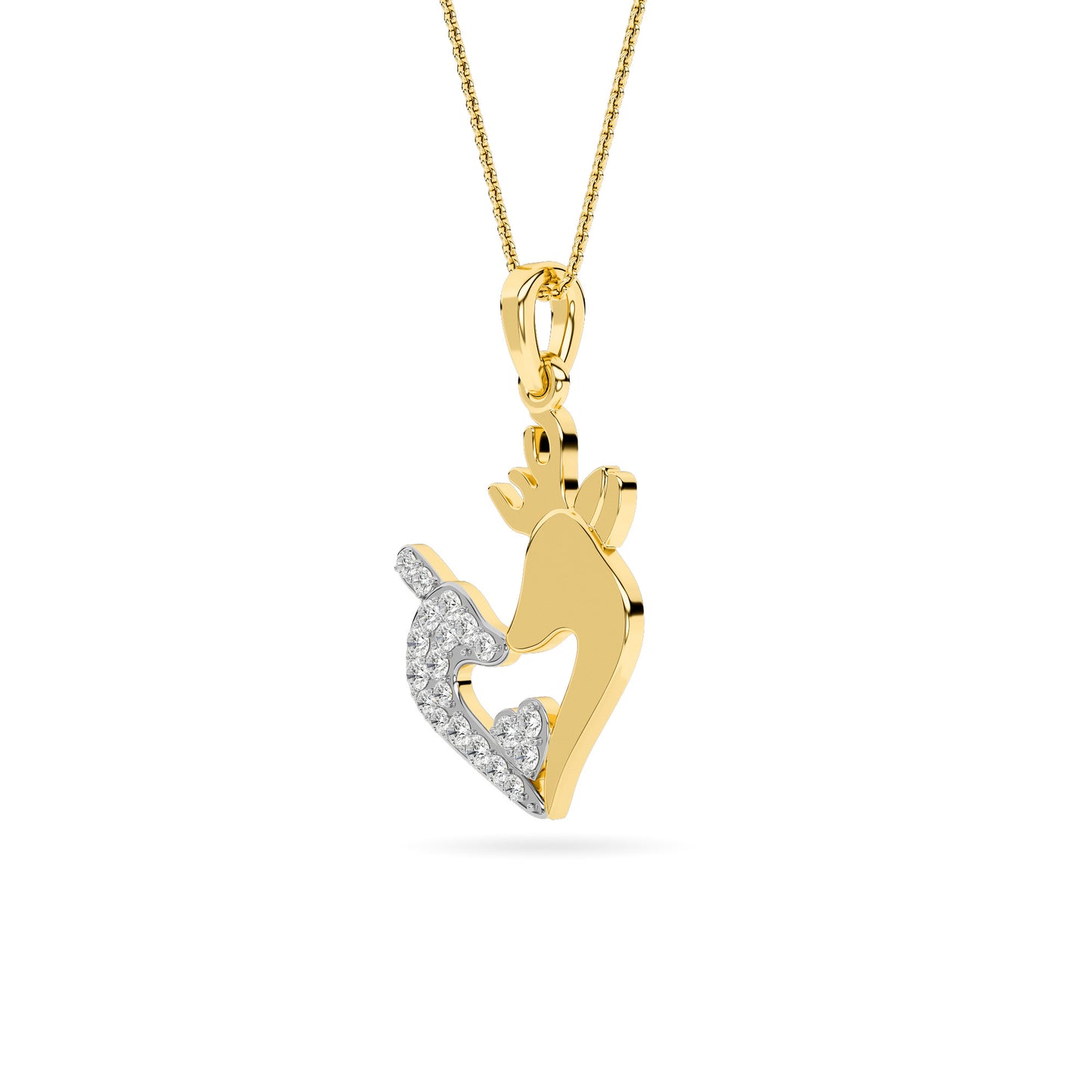 Yellow Gold Deer Heart Pavé Diamond Pendant