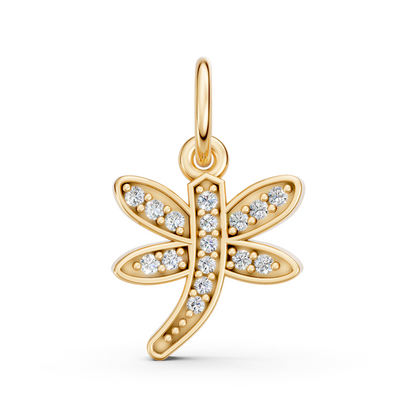 Gold Diamond Dragonfly Charm Pendant