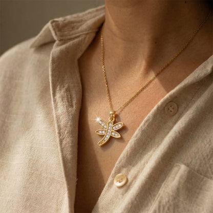 Gold Diamond Dragonfly Charm Pendant