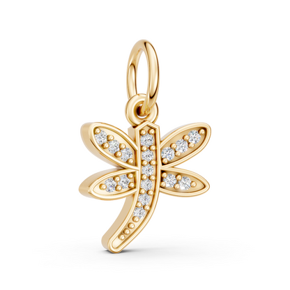 Gold Diamond Dragonfly Charm Pendant