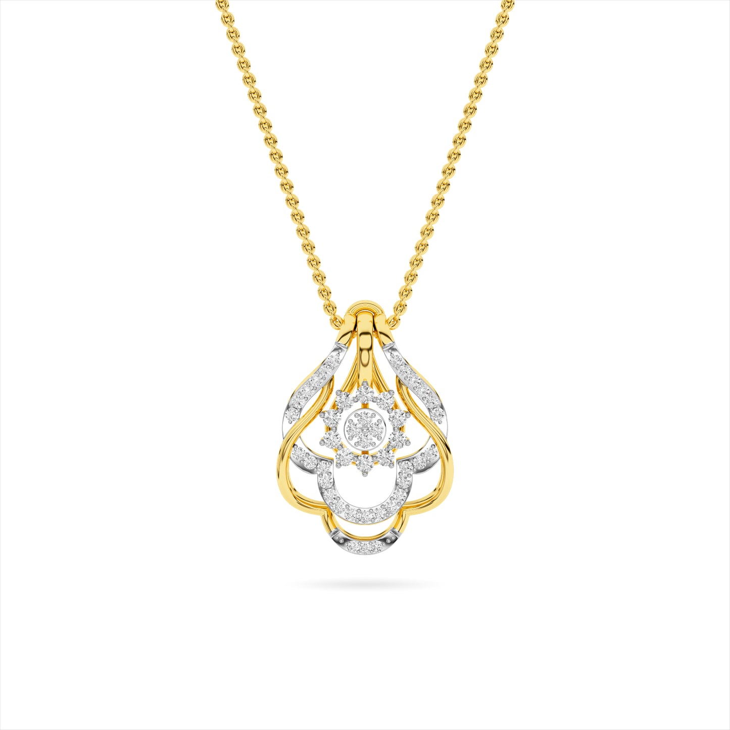 Yellow Gold Floral Halo Cluster Diamond Pendant