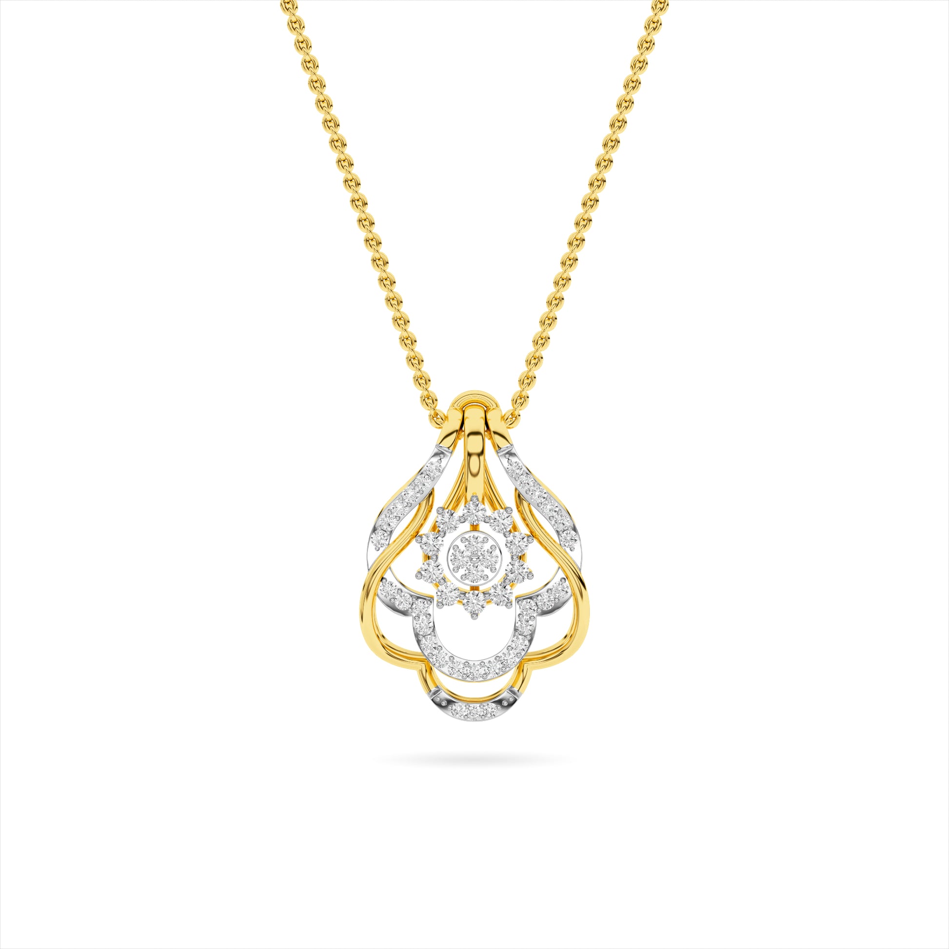 Yellow Gold Floral Halo Cluster Diamond Pendant