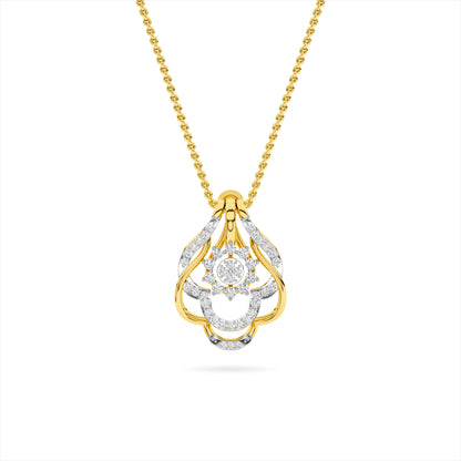 Yellow Gold Floral Halo Cluster Diamond Pendant
