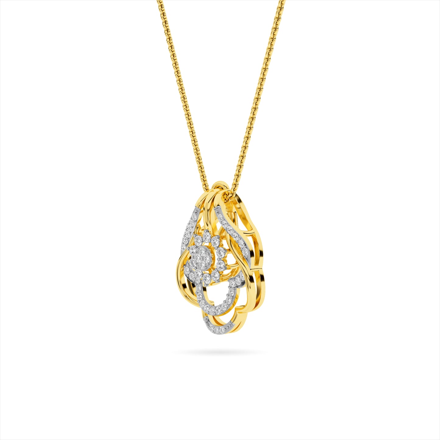 Yellow Gold Floral Halo Cluster Diamond Pendant