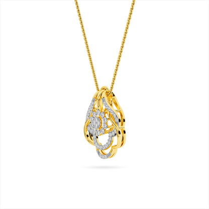 Yellow Gold Floral Halo Cluster Diamond Pendant