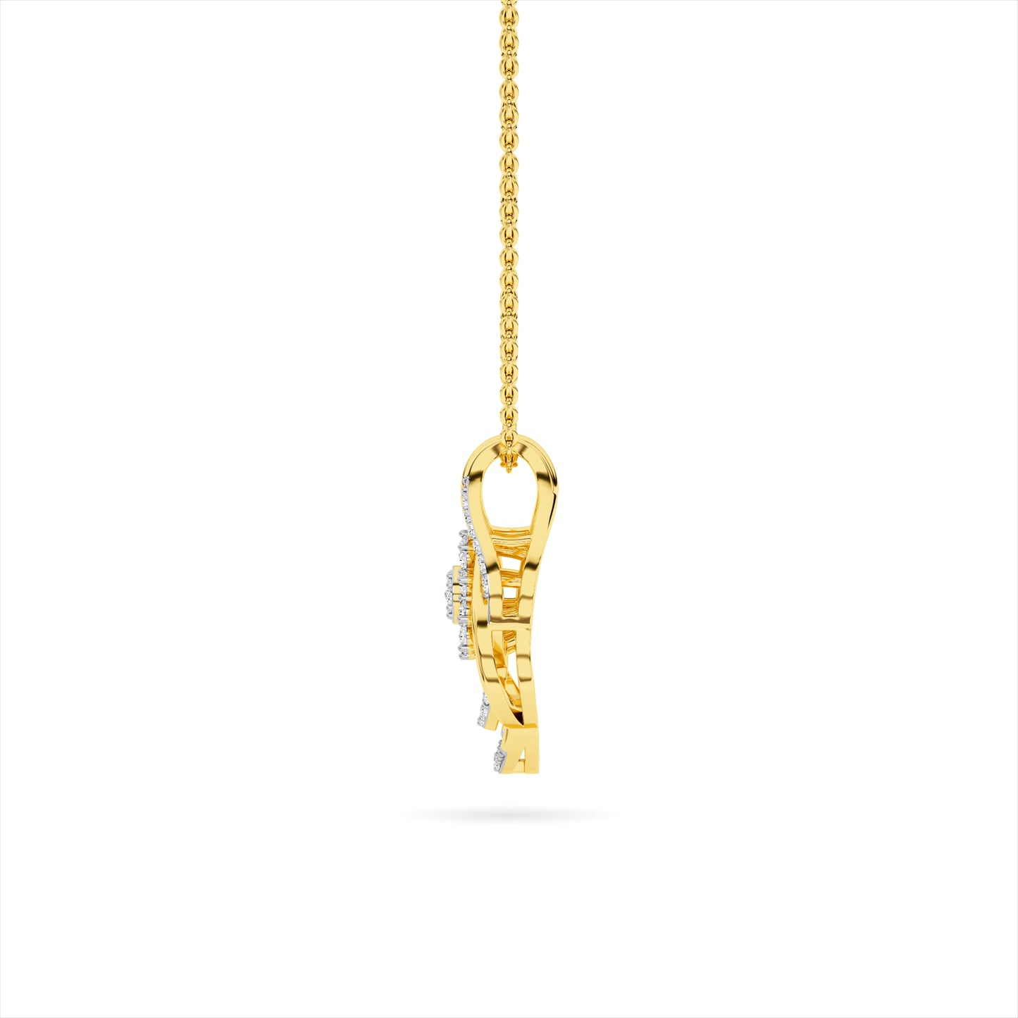 Yellow Gold Floral Halo Cluster Diamond Pendant