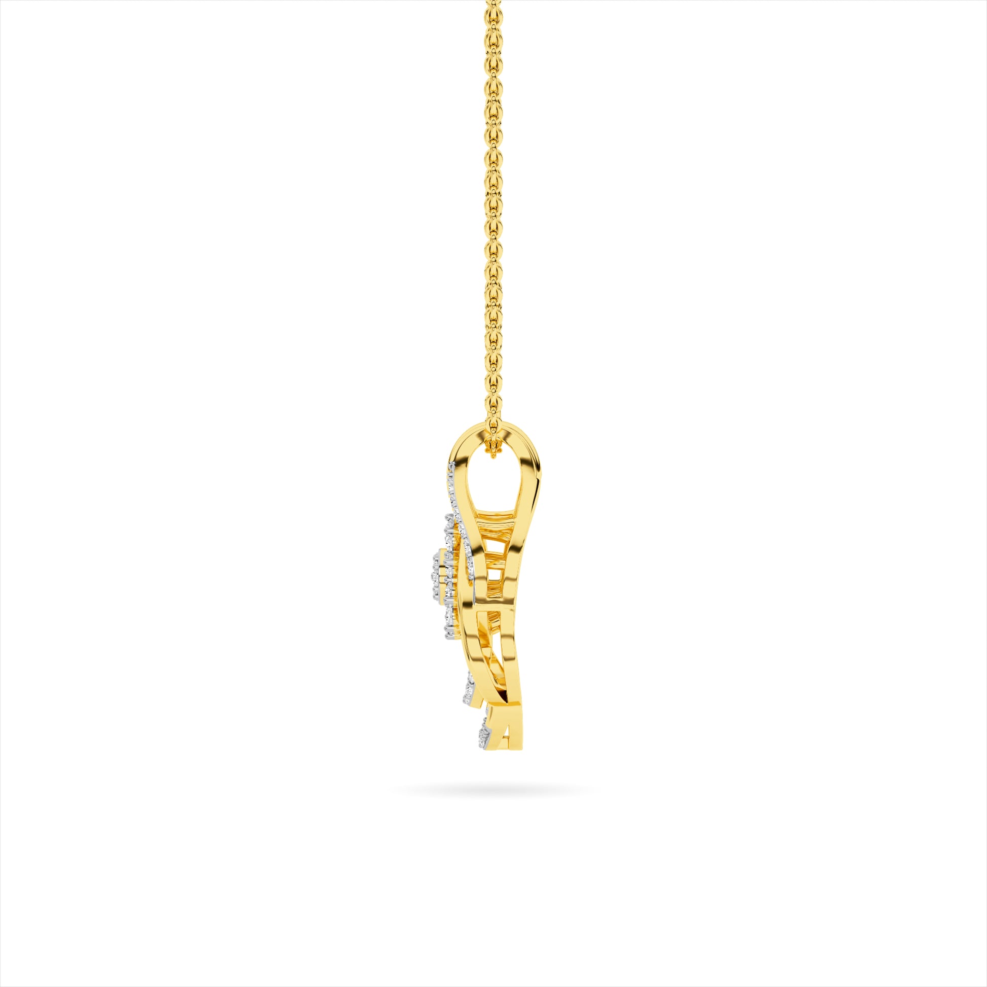 Yellow Gold Floral Halo Cluster Diamond Pendant