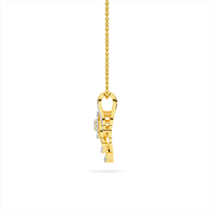 Yellow Gold Floral Halo Cluster Diamond Pendant