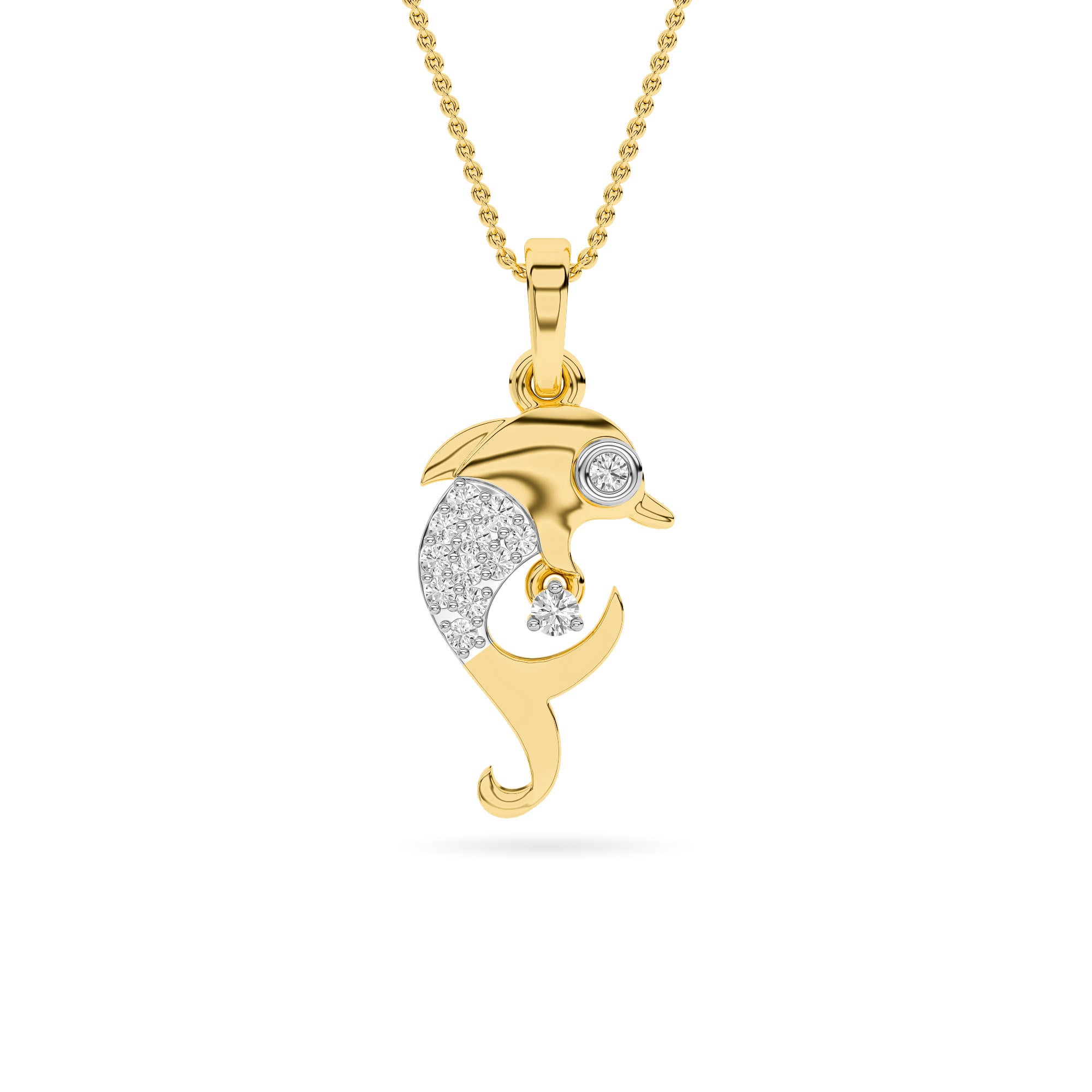 Yellow Gold Dolphin Pavé Diamond Pendant