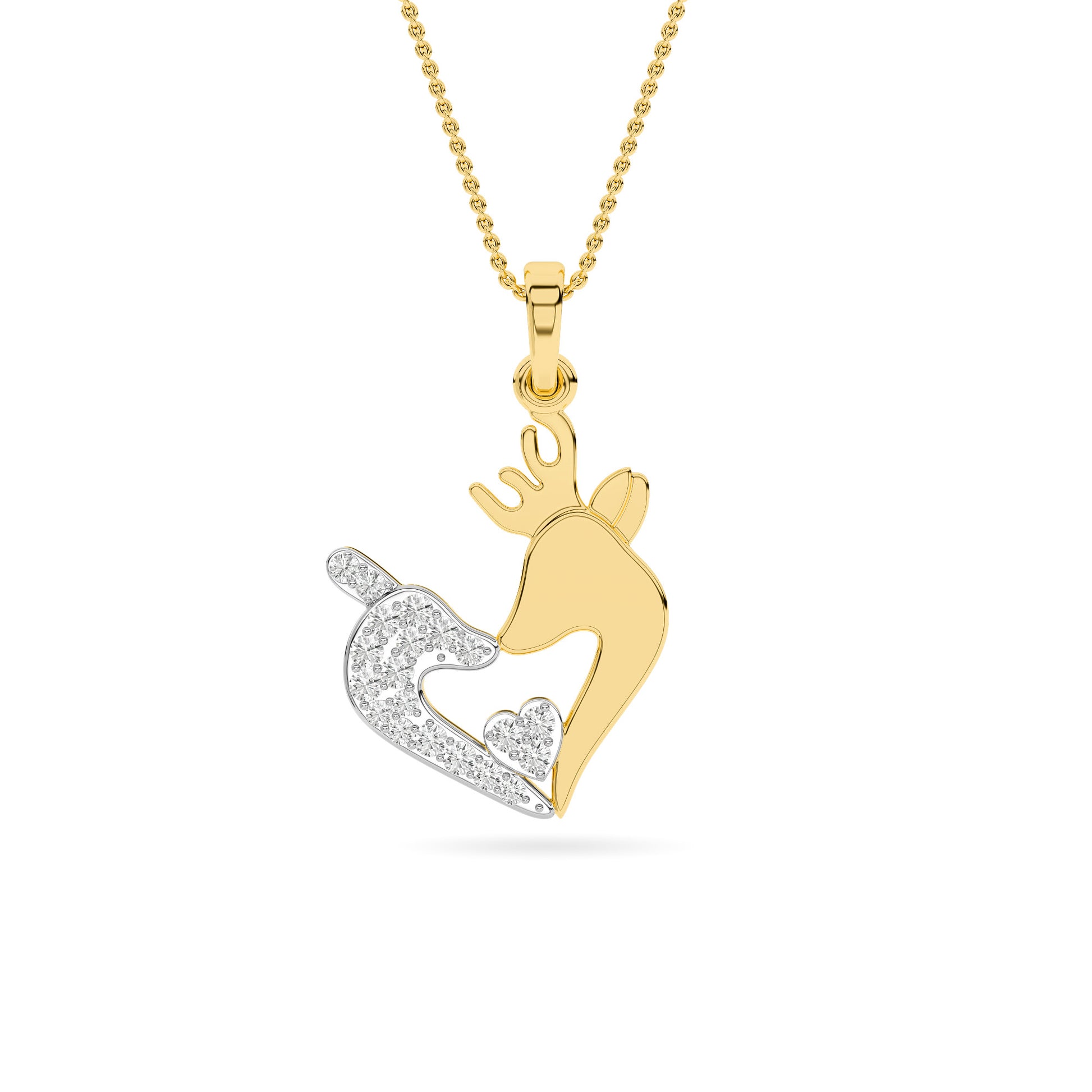 Yellow Gold Deer Heart Diamond Pavé Pendant
