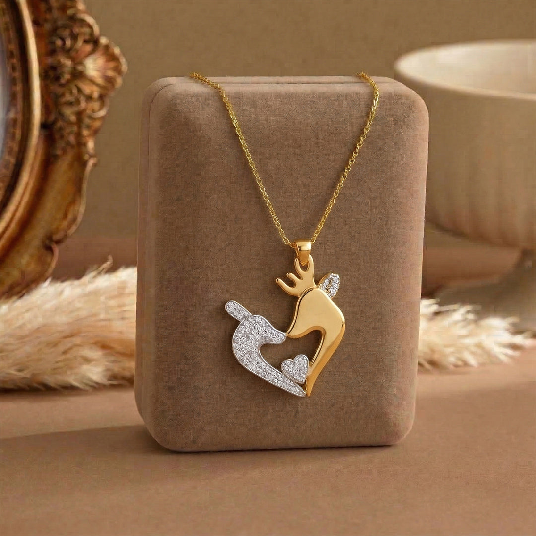 Yellow Gold Deer Heart Diamond Pavé Pendant