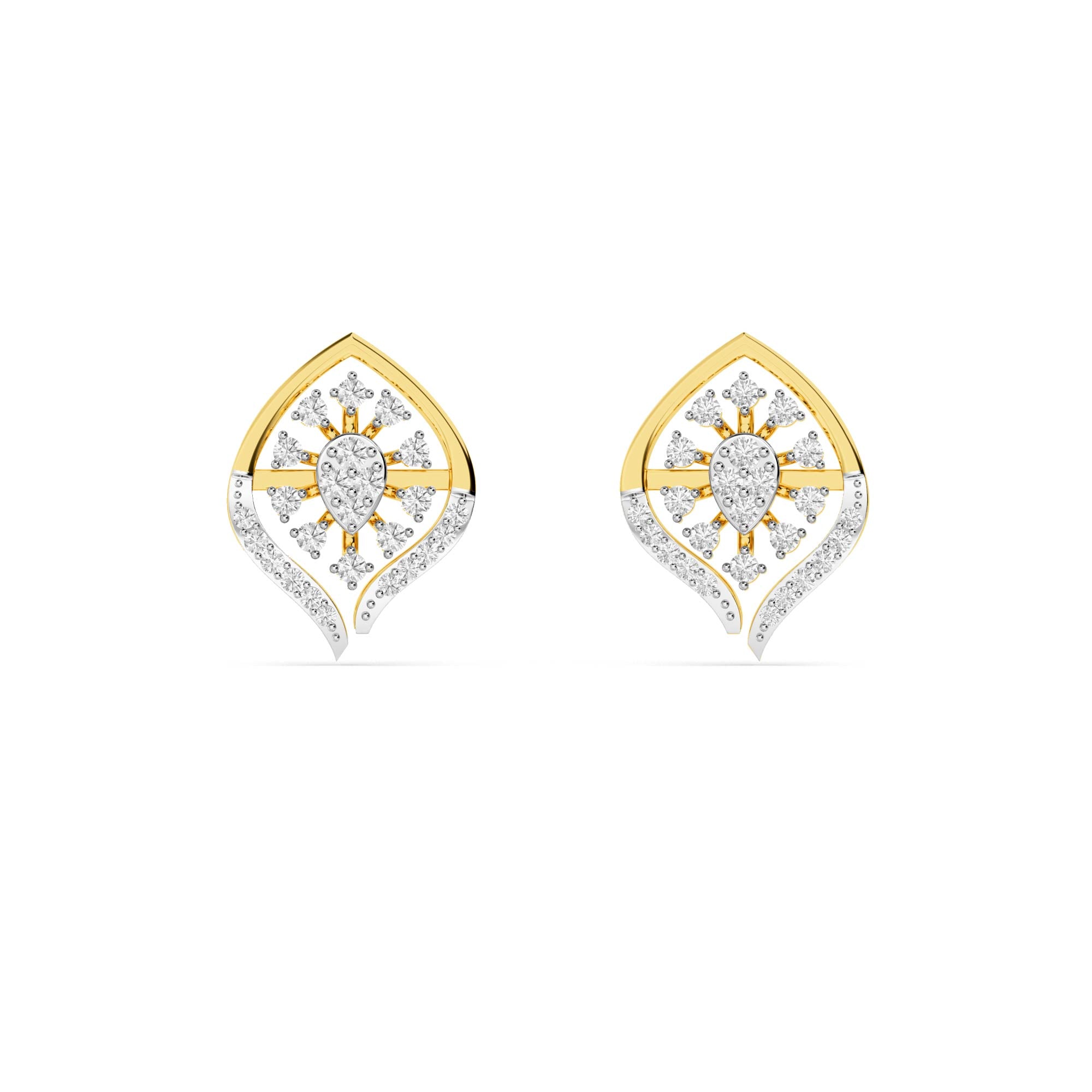 Yellow Gold Starburst Leaf Diamond Stud Earrings