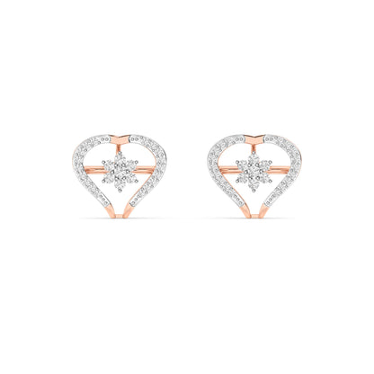 Rose Gold Open Heart Cluster Diamond Stud Earrings