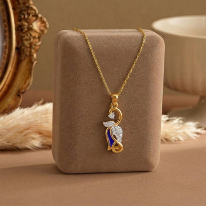 Yellow Gold Blue Enamel Peacock Diamond Pendant