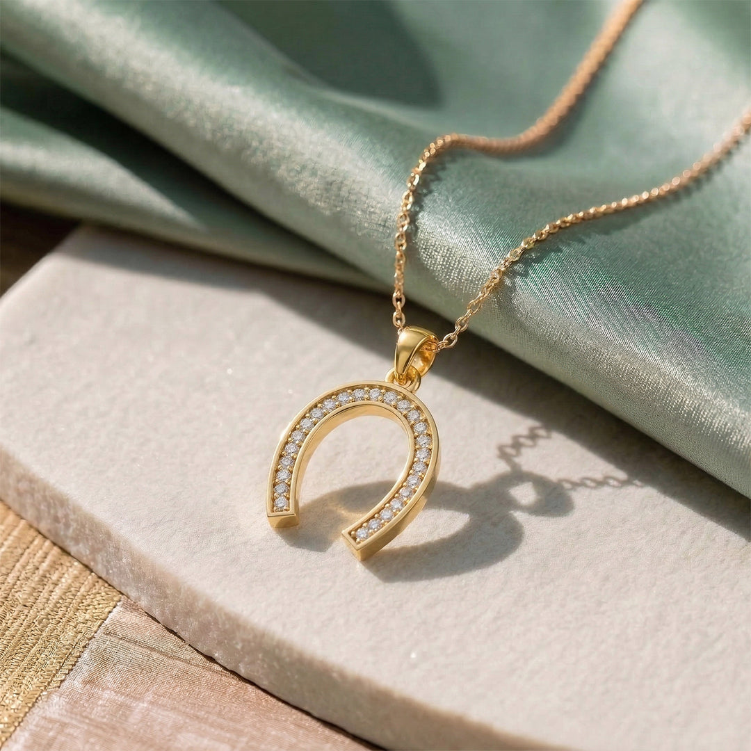 Yellow Gold Lucky Horseshoe Pavé Diamond Pendant