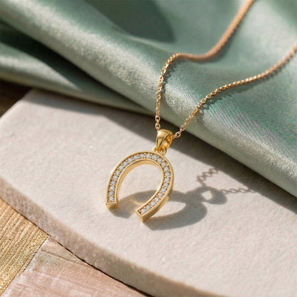 Yellow Gold Lucky Horseshoe Pavé Diamond Pendant