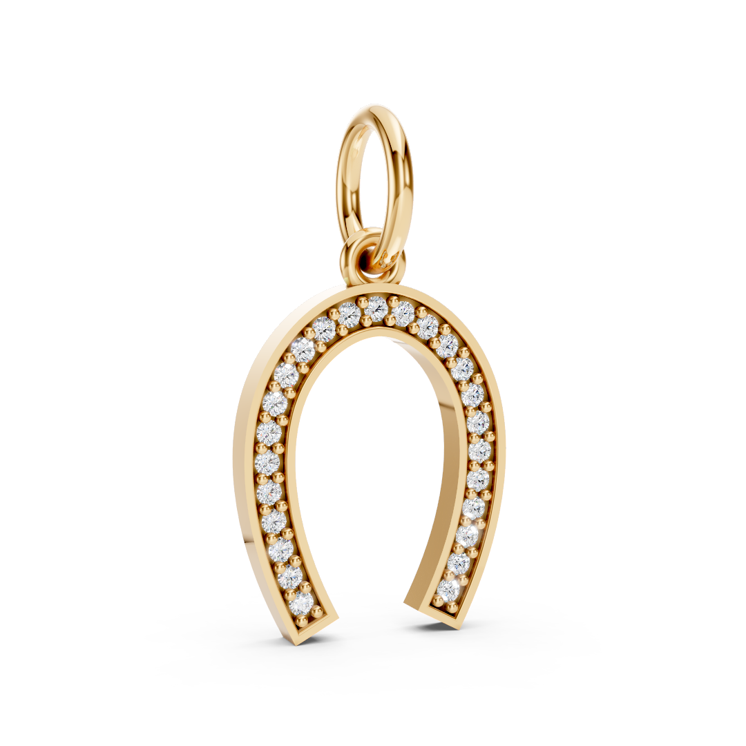 Yellow Gold Lucky Horseshoe Pavé Diamond Pendant
