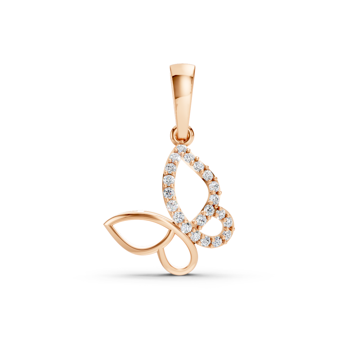 18K Rose Gold Half-Diamond Butterfly Pendant