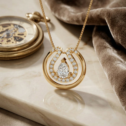 18K Yellow Gold Horseshoe Pear Diamond Pendant