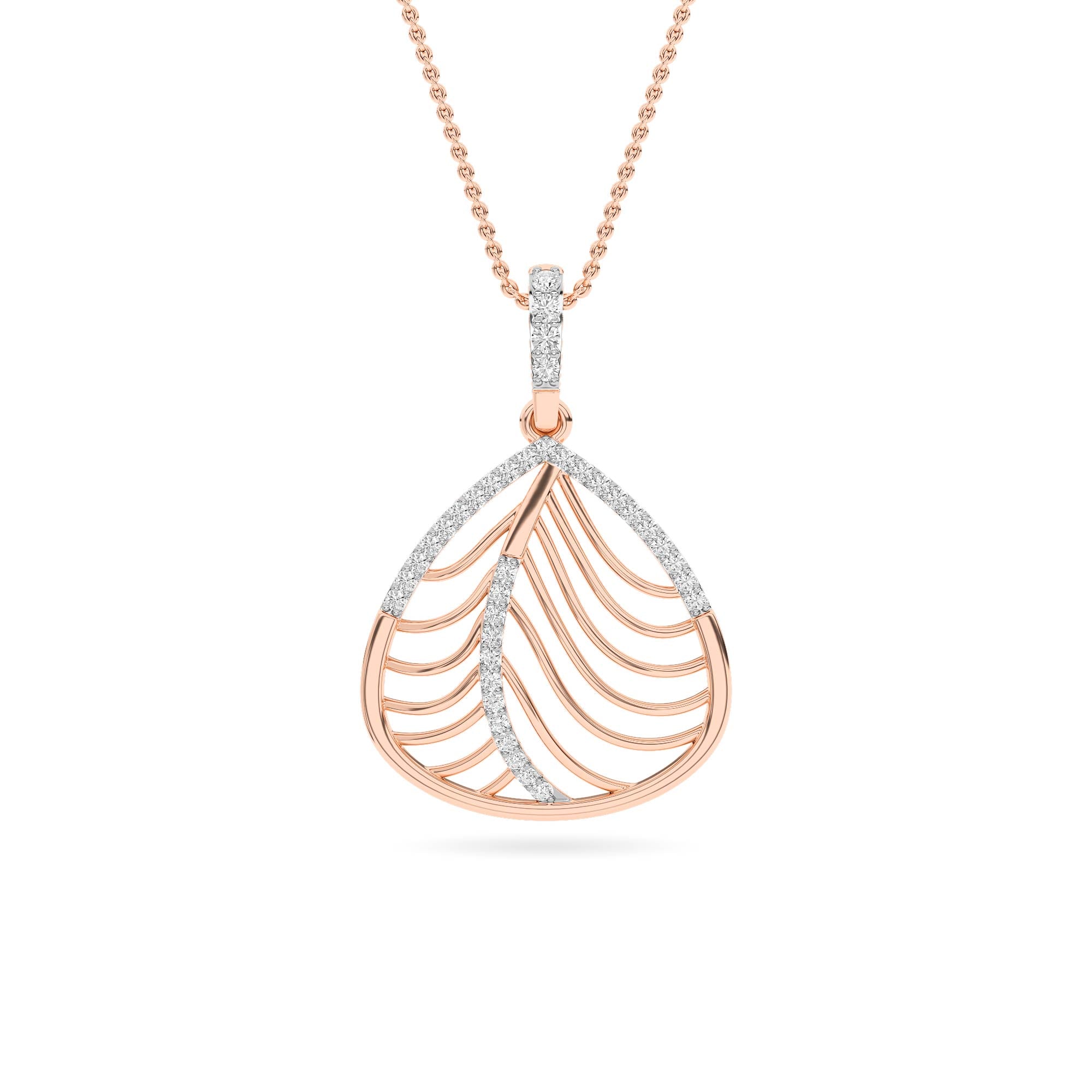 Rose Gold Feather Leaf Diamond Pendant