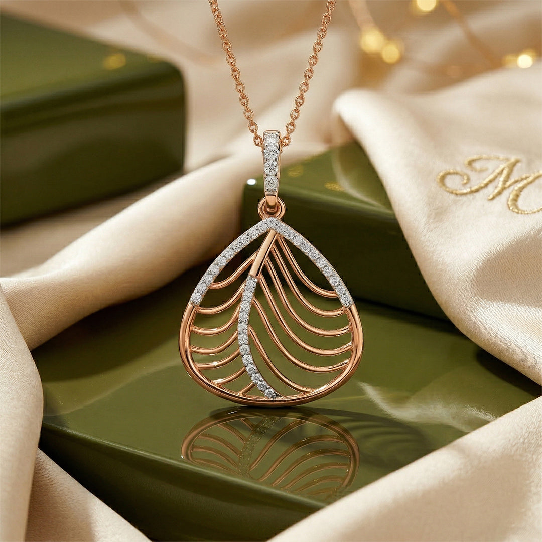 Rose Gold Feather Leaf Diamond Pendant