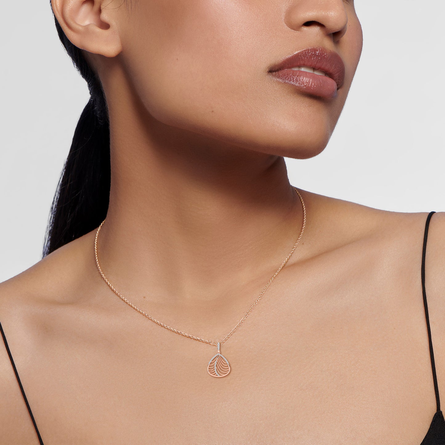 Rose Gold Feather Leaf Diamond Pendant