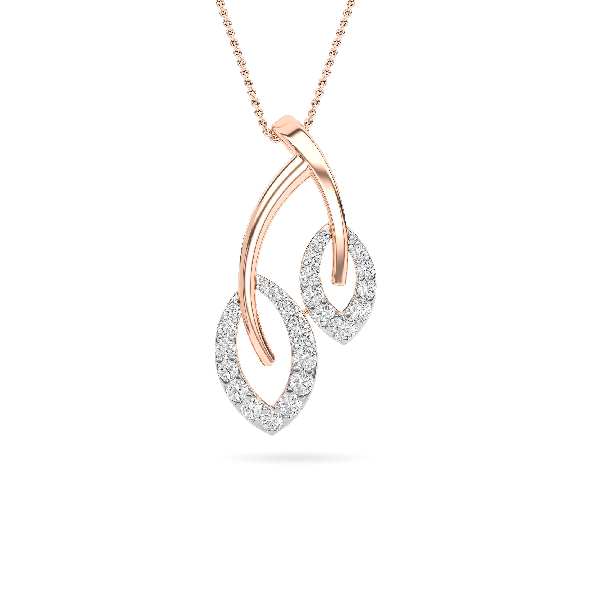 Rose Gold Double Leaf Diamond Pendant