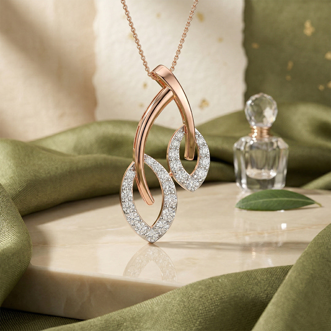 Rose Gold Double Leaf Diamond Pendant