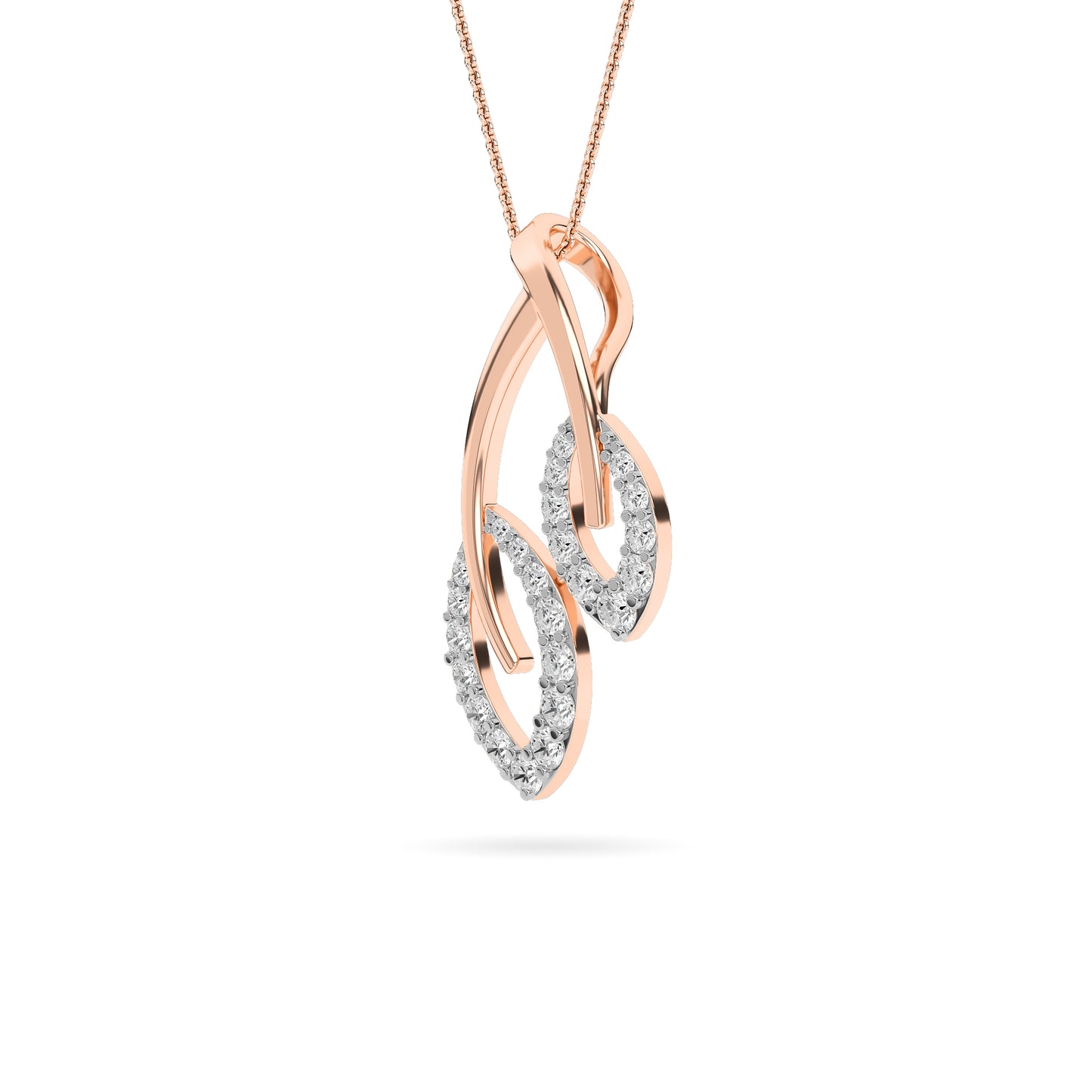 Rose Gold Double Leaf Diamond Pendant