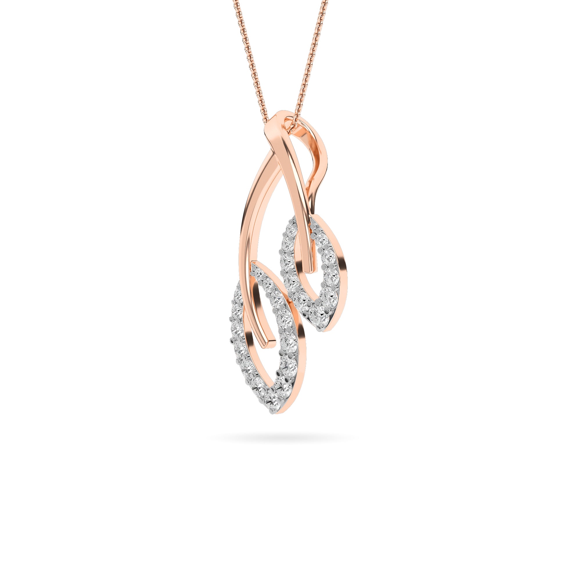 Rose Gold Double Leaf Diamond Pendant