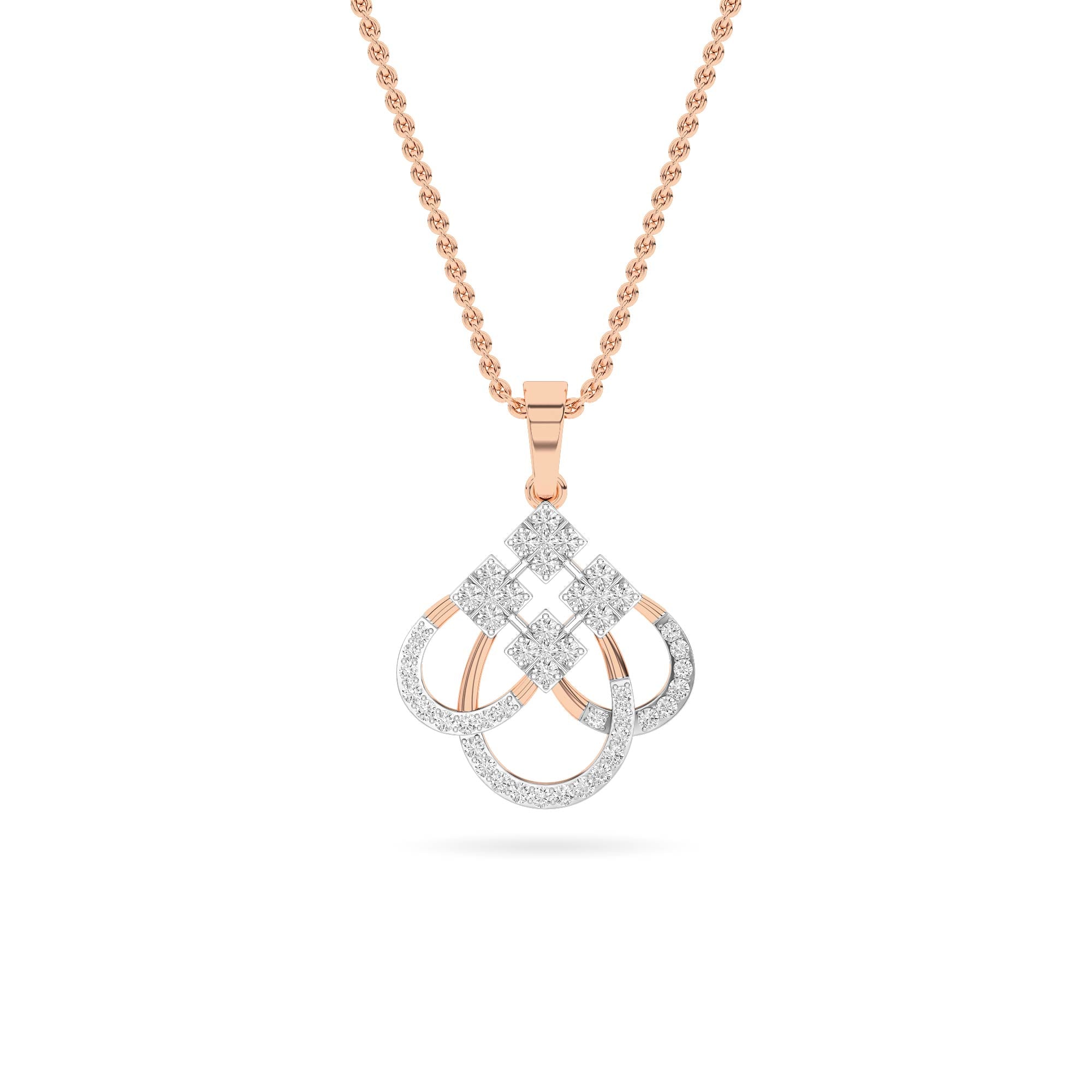 Rose Gold Geometric Diamond Knot Pendant