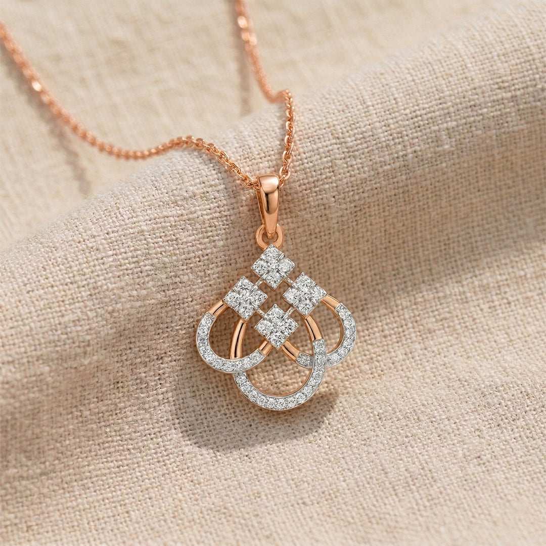 Rose Gold Geometric Diamond Knot Pendant