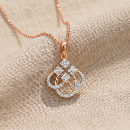 Rose Gold Geometric Diamond Knot Pendant