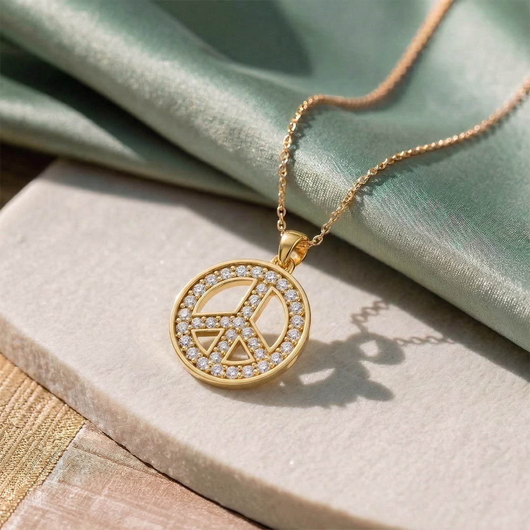Yellow Gold Diamond Peace Sign Pendant