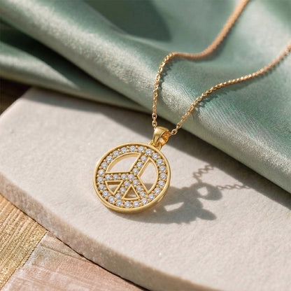 Yellow Gold Diamond Peace Sign Pendant