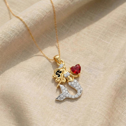 Yellow Gold Mermaid Ruby Heart Diamond Pendant