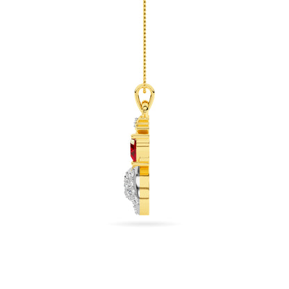 Yellow Gold Mermaid Ruby Heart Diamond Pendant