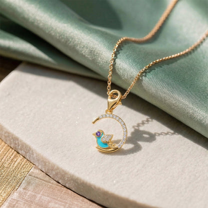 Yellow Gold Bird Moon Enamel Diamond Charm