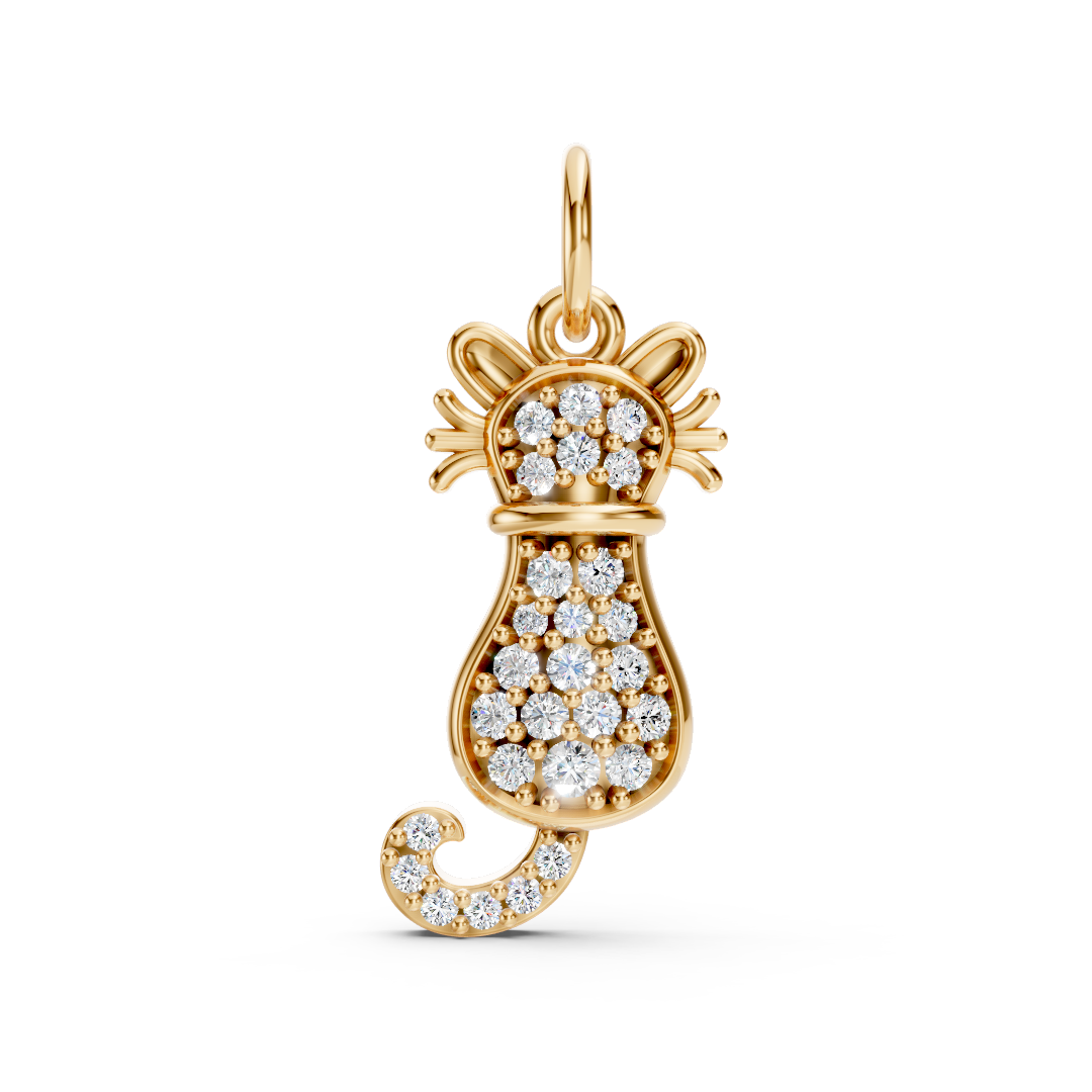 Gold Diamond Pavé Cat Charm Pendant