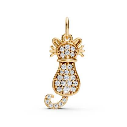 Gold Diamond Pavé Cat Charm Pendant