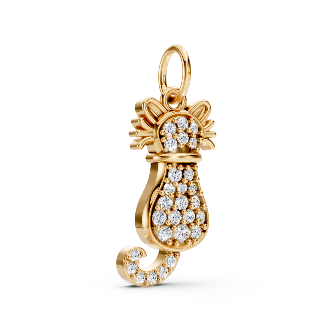 Gold Diamond Pavé Cat Charm Pendant