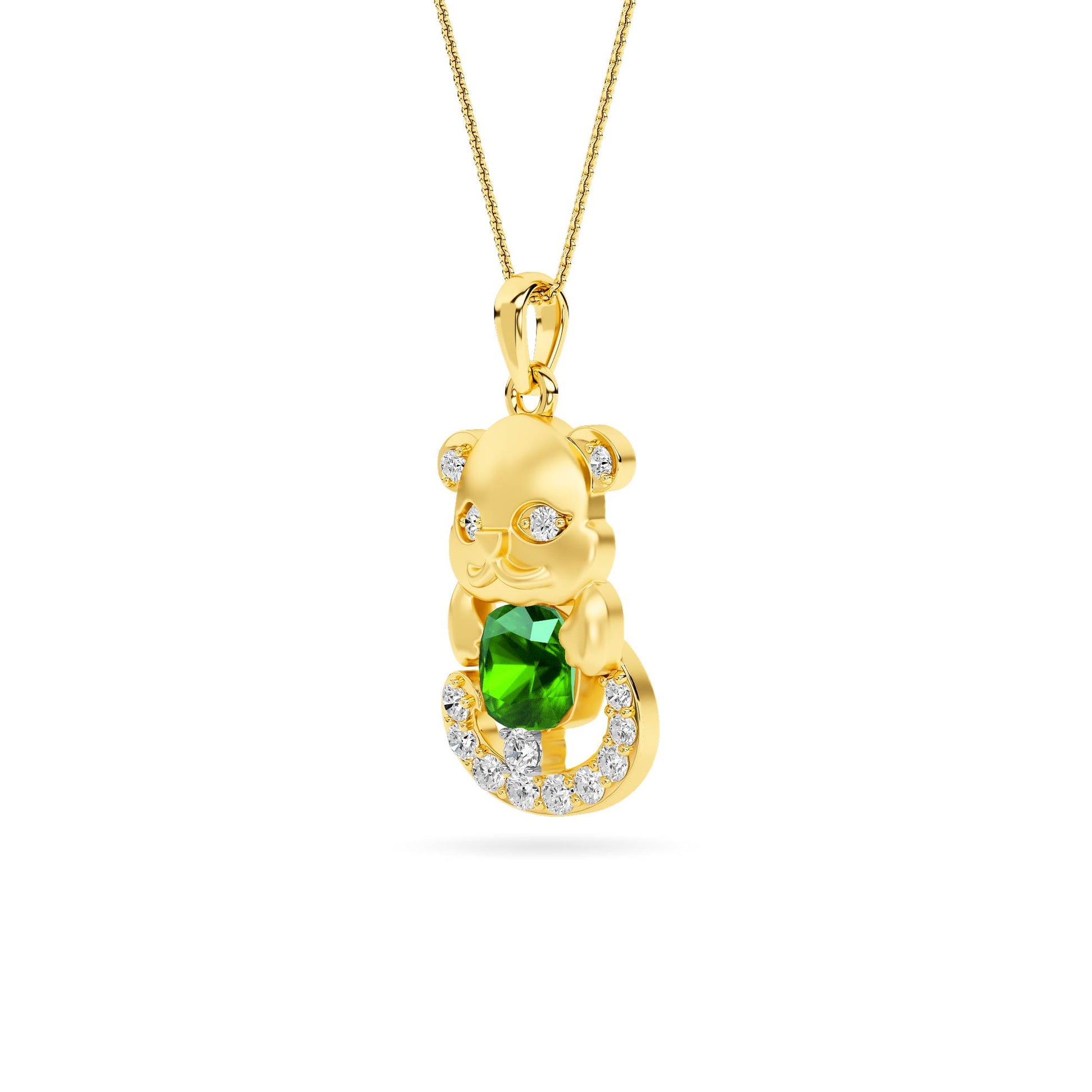 Yellow Gold Green Stone Baby Panda Diamond Pendant