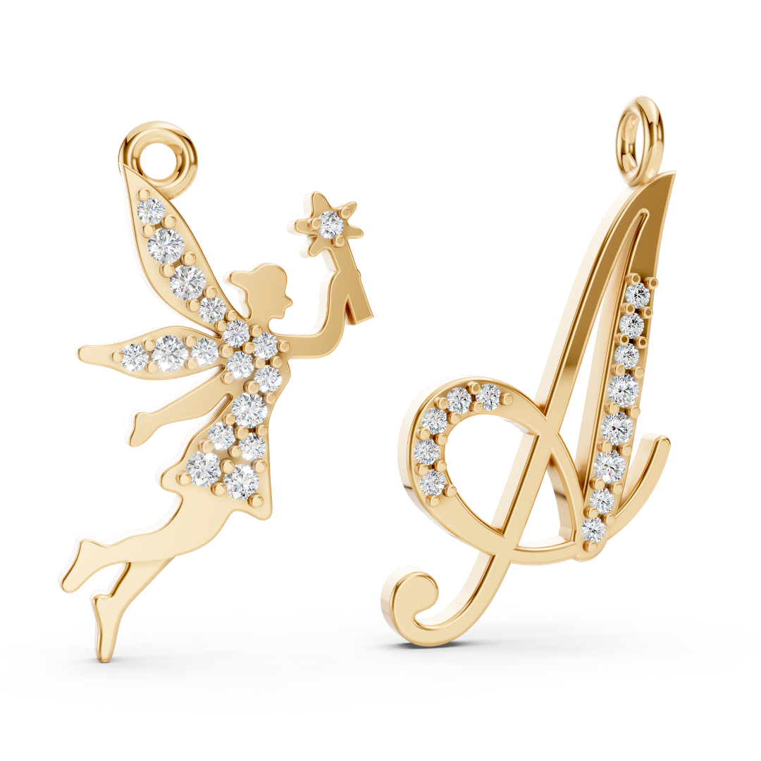 Yellow Gold Fairy Diamond Pavé Charm Pendant