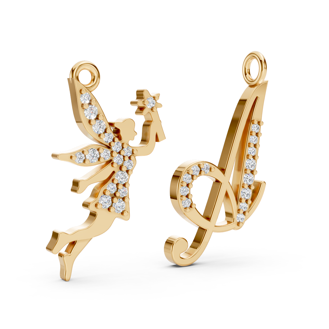 Yellow Gold Fairy Diamond Pavé Charm Pendant