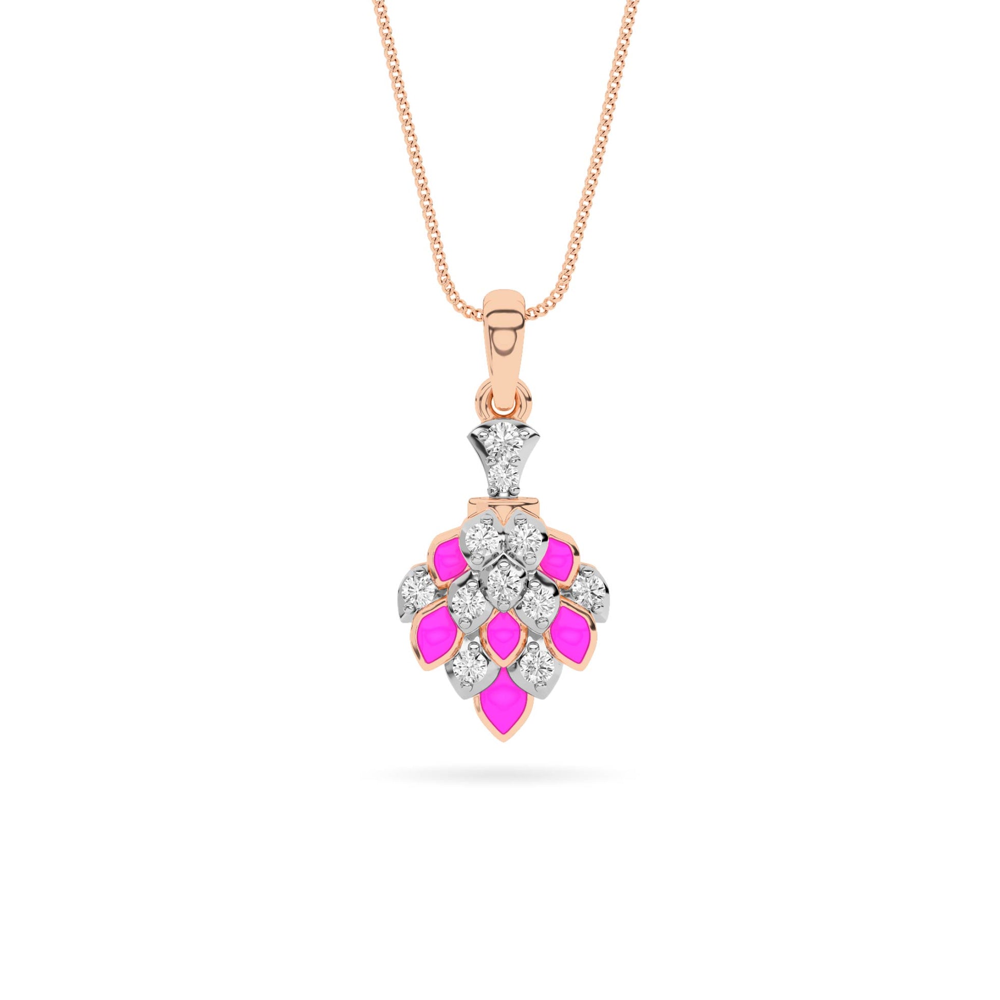 Rose Gold Pink Enamel Grape Cluster Diamond Pendant