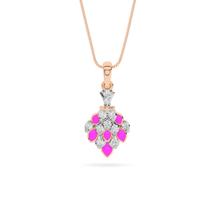 Rose Gold Pink Enamel Grape Cluster Diamond Pendant