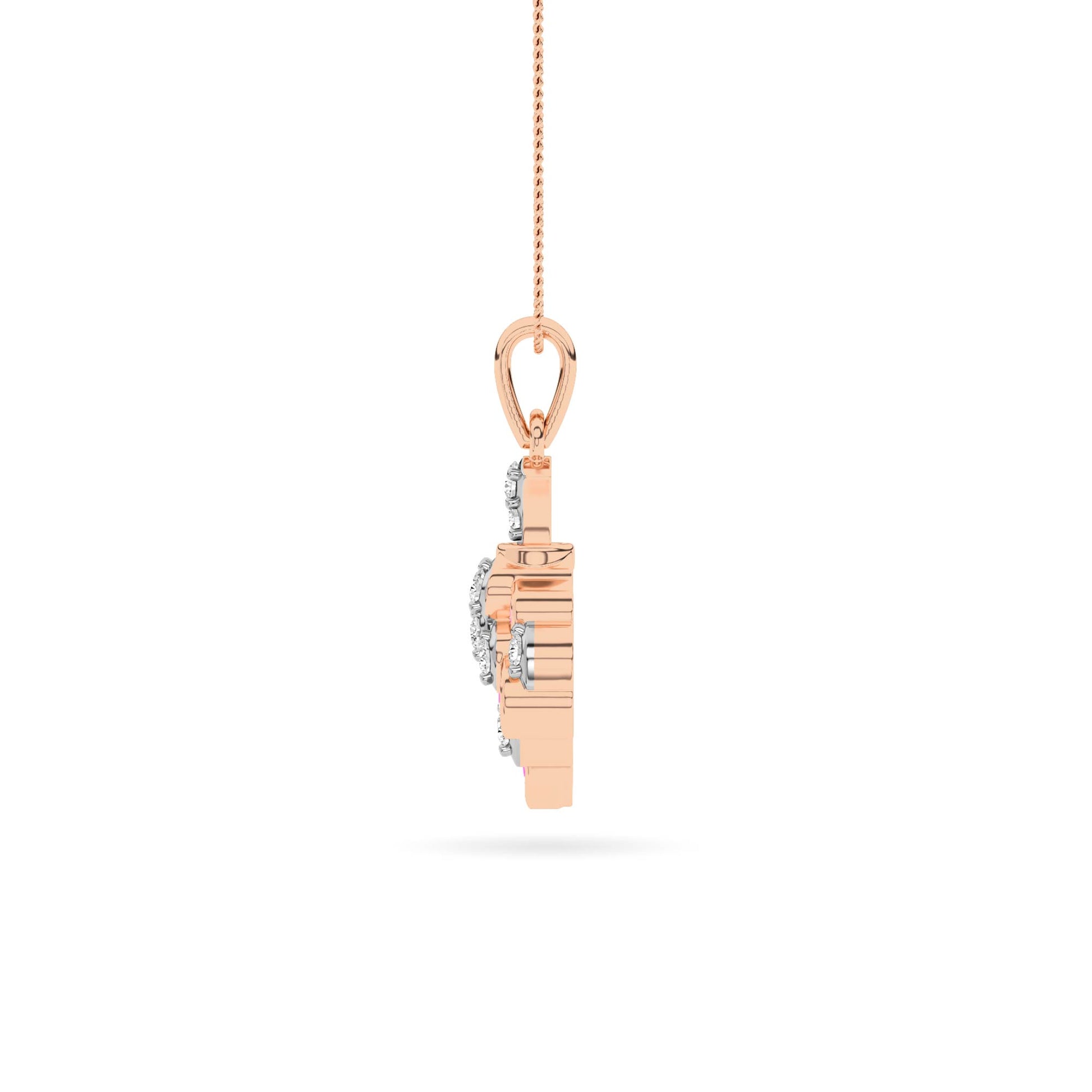 Rose Gold Pink Enamel Grape Cluster Diamond Pendant