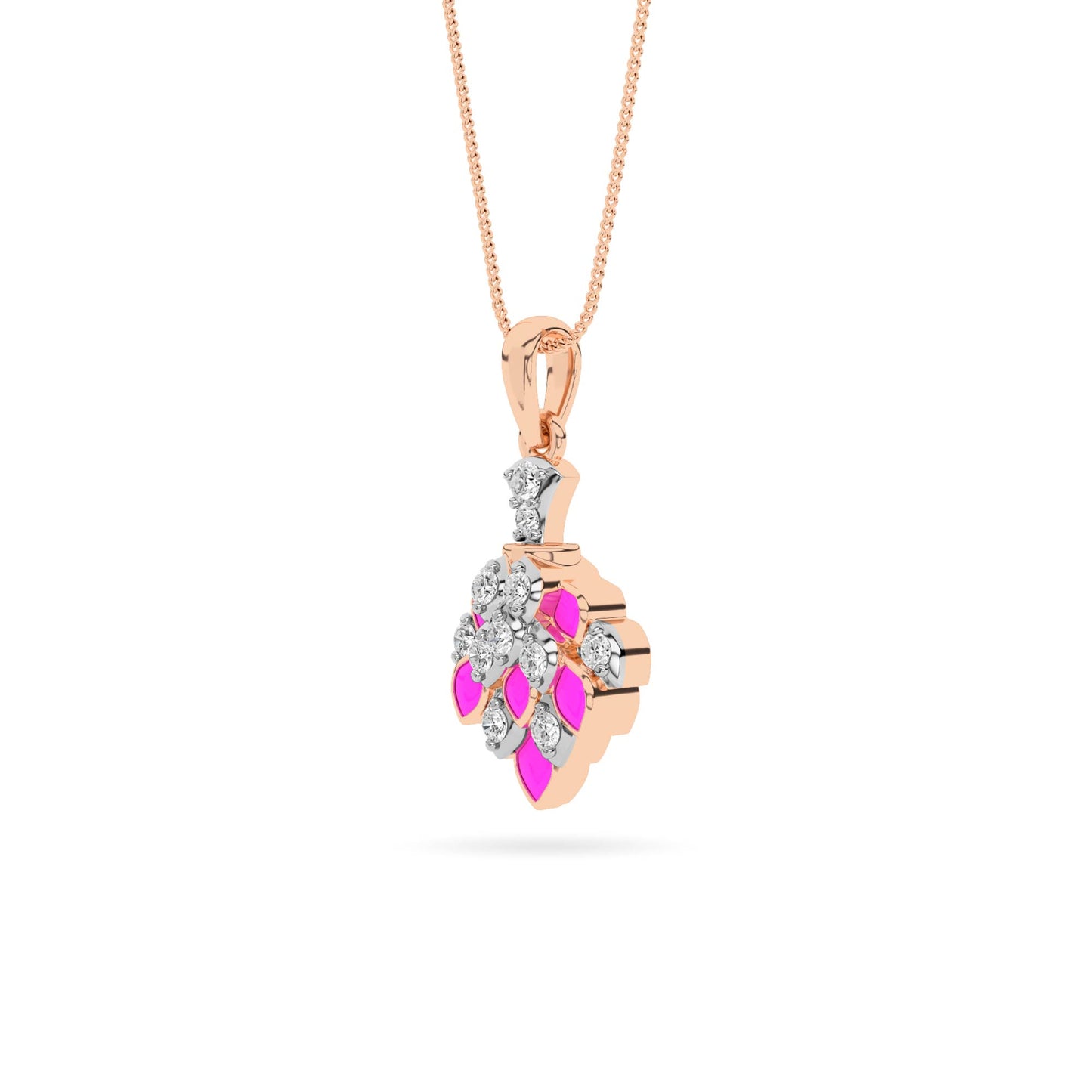 Rose Gold Pink Enamel Grape Cluster Diamond Pendant