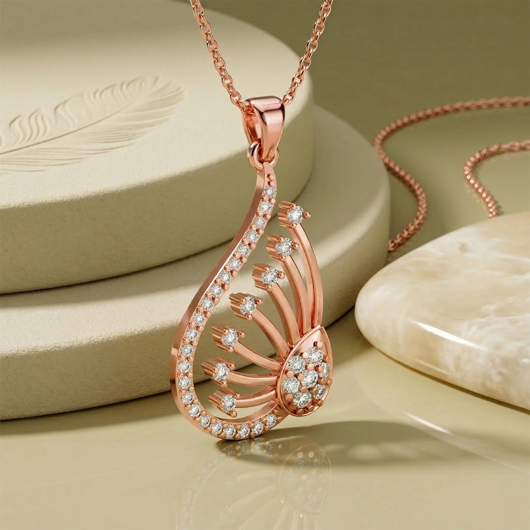 Rose Gold Peacock Fan Diamond Cluster Pendant