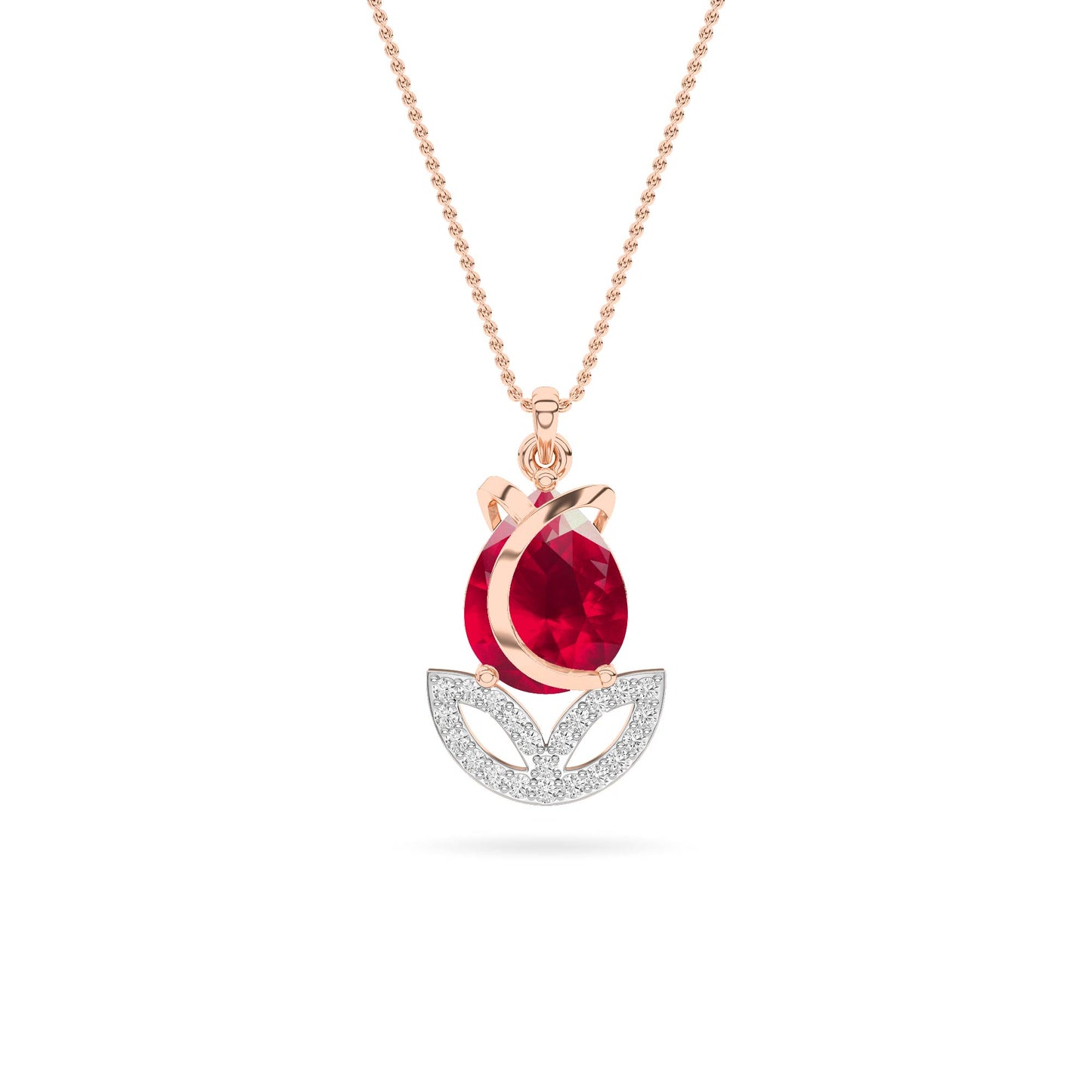 Rose Gold Ruby Tulip Diamond Pendant